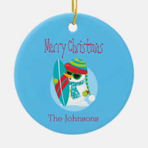 Décoration En Céramique Cool Snowman Christmas Surfer
