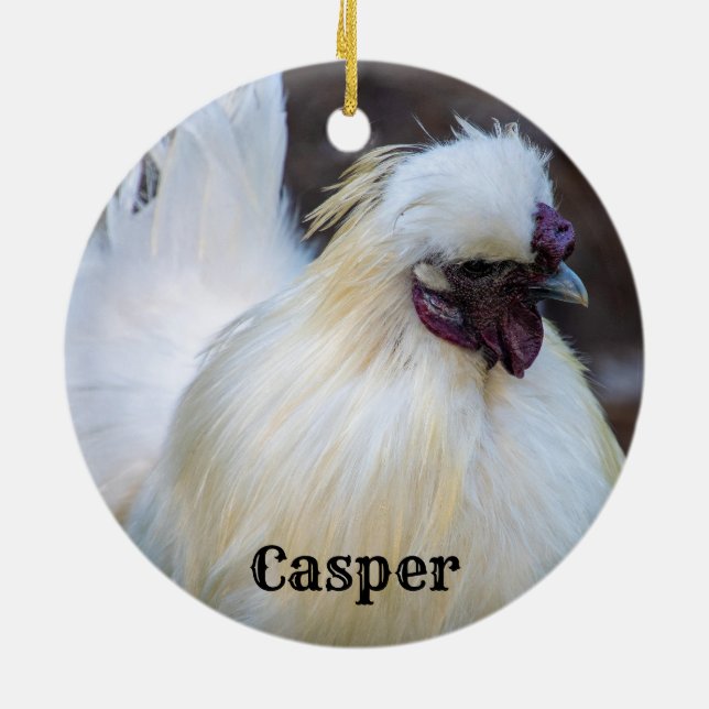 Décoration En Céramique Coq de poulet blanc Silkie personnalisé (Dos)