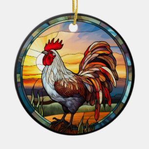 Décoration En Céramique Coq de poulet en verre doux et lever du soleil
