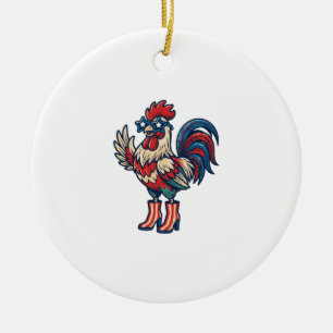 Décoration En Céramique Coq Patriotique en Talons Gravure Vintage Chemise