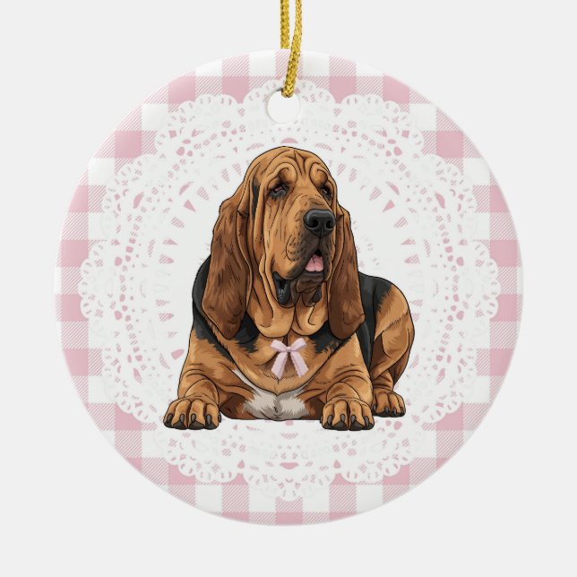 Décoration En Céramique Coquette Bloodhound Dog Pink Gingham Bows (Devant)