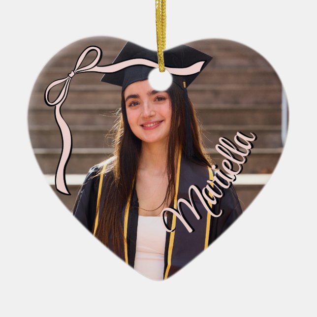 Décoration En Céramique Coquette Graduate Pink Bow Name Lace Photo  (Devant)