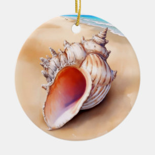 Décoration En Céramique Coquille de conque à l'aquarelle sur la plage