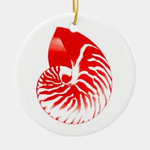 Décoration En Céramique Coquille de Nautilus - rouge foncé et blanc