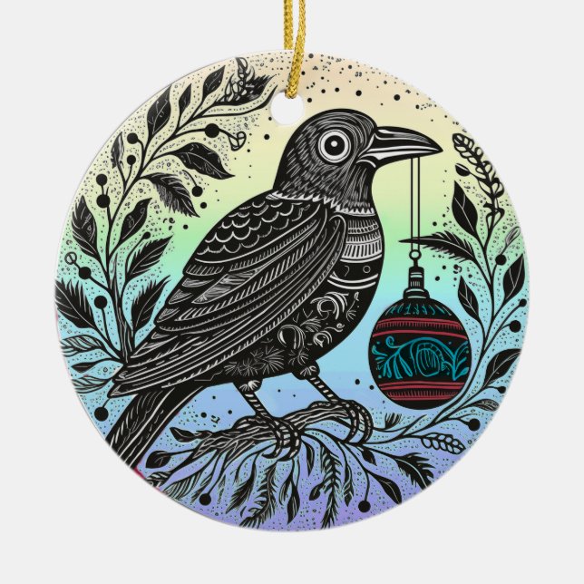 Décoration En Céramique Corbeau de Noël (Devant)