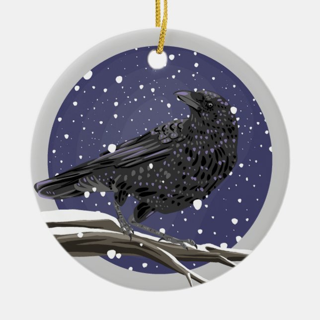 Décoration En Céramique Corbeau d'hiver (Devant)