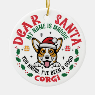 Décoration En Céramique Corgi Chien Père Noël Christmas Nom personnalisé