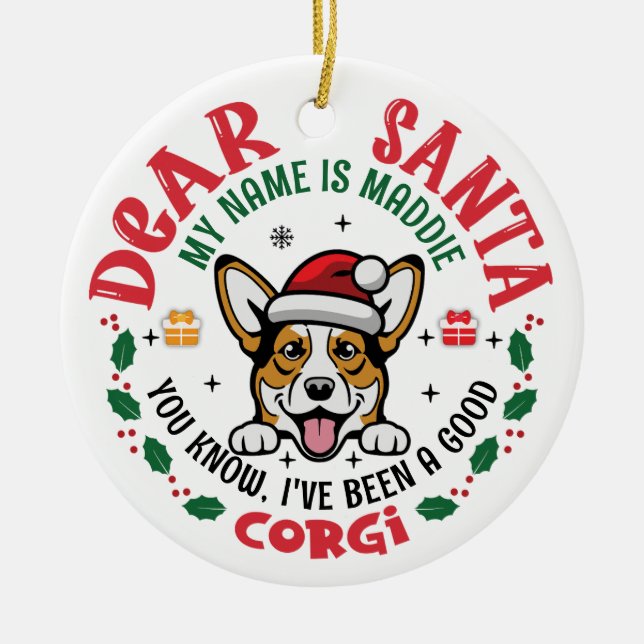 Décoration En Céramique Corgi Chien Père Noël Christmas Nom personnalisé (Devant)