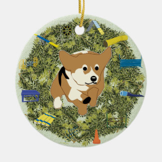 Décoration En Céramique Corgi d'agilité de guirlande de Noël