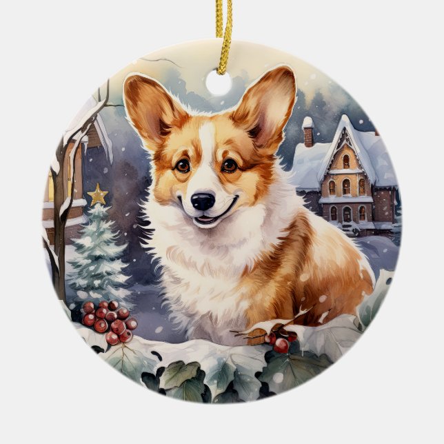Décoration En Céramique Corgi de Noël d'hiver (Devant)