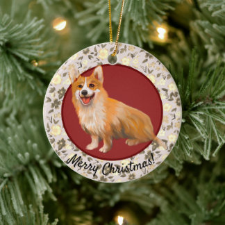 Décoration En Céramique Corgi de Noël floral