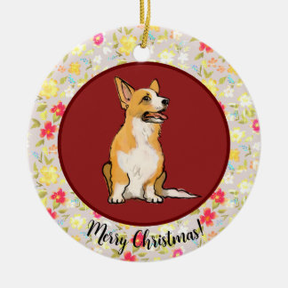 Décoration En Céramique Corgi de Noël floral