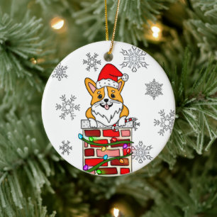 Décoration En Céramique Corgi de Noël personnalisé