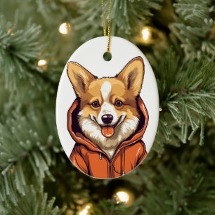 Décoration En Céramique Corgi Drôle Portant un Sweat à Capuche