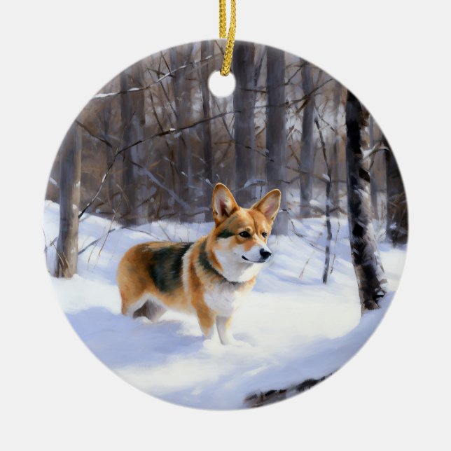Décoration En Céramique Corgi laisse neiger Noël (Devant)