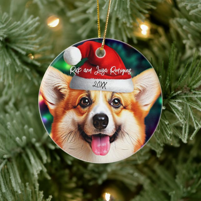 Décoration En Céramique Corgi mignon avec le chapeau de Noël (Arbre)