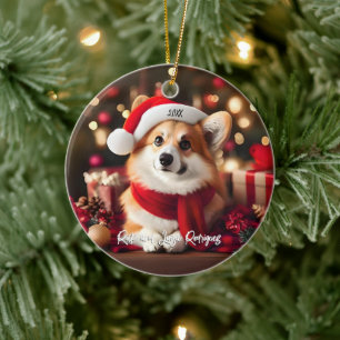 Décoration En Céramique Corgi mignon avec le chapeau de Noël