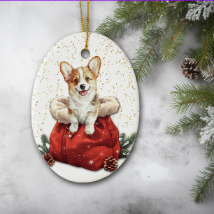 Décoration En Céramique Corgi mignonne Chien Chien de Noël Sac cadeau de N