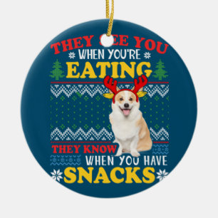 Décoration En Céramique Corgi Noël laid Ils voient que vous mangez des Noë