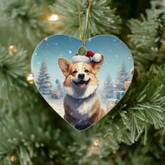Décoration En Céramique Corgi Noël pendaison Arbre de Noël Pet Lover Cadea