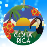 Décoration En Céramique Costa Rica illustrations de style vintage<br><div class="desc">Illustration du Costa Rica modelée sur les affiches de style voyage vintage du passé. L'image tropicale aux couleurs vives comprend un coucher de soleil sur l'océan,  un palmier,  des fleurs d'hibiscus et un toucan. Fait un grand gardien d'un voyage ou d'une croisière au Costa Rica.</div>