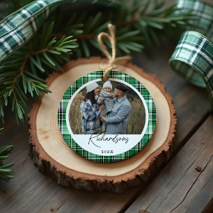 Décoration En Céramique Cosy Green et Mint Tissu Plaid Famille Photo