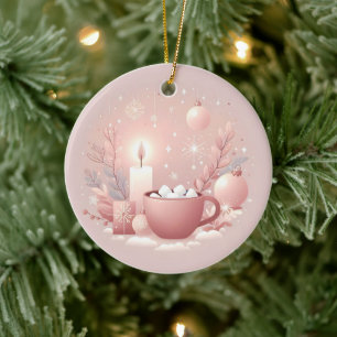 Décoration En Céramique Cosy Holiday Pastel Doux Rose-Blanc
