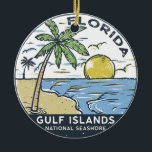 Décoration En Céramique Côte nationale des îles Gulf Floride Vintage<br><div class="desc">Illustration dessinée à la main par Gulf Islands National Seashore avec des palmiers et des vagues dans l'arrière - plan. Parfait pour tous ceux qui aiment visiter Gulf Islands National Seashore.</div>