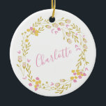 Décoration En Céramique Cottagecore rose vert Dainty Nom de la couronne fl<br><div class="desc">Cottagecore rose vert Dainty Floral Wreath Ornement céramique</div>