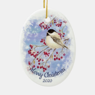 Décoration En Céramique Couleur d'eau de Noël personnalisée Chickadee d'hi