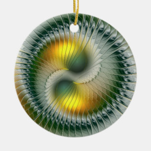 Décoration En Céramique Couleurs de Noël Yin Yang Art Fractal Abstrait