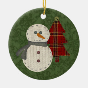 Décoration En Céramique Country Snowman Ornament