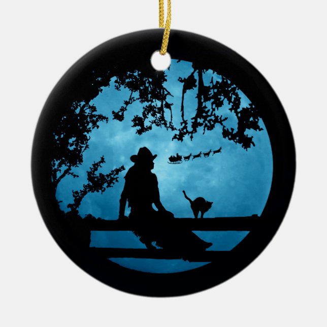 Décoration En Céramique Country Western Christmas Cowgirl et Père Noël Fun (Devant)