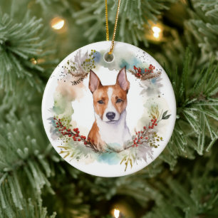 Décoration En Céramique Coupe de fête de la couronne de Noël Basenji