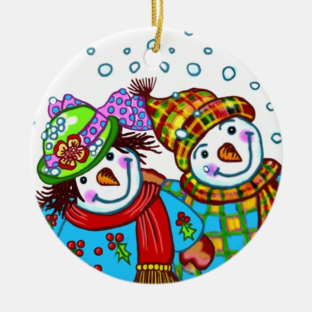 Décoration En Céramique Couple Bonhomme de Neige  (Devant)