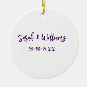 Décoration En Céramique couple de mariages. Nom date violet simple mo mini