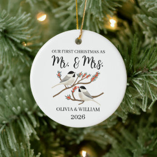 Décoration En Céramique Couple de mésanges Notre premier Noël