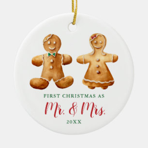 Décoration En Céramique Couple de pain d'épices marié Noël personnalisé
