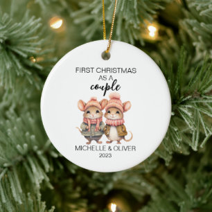 Décoration En Céramique Couple de souris de Noël personnalisé