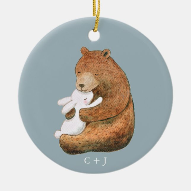 Décoration En Céramique Couple d'ours et de lapin Anniversaire personnalis (Devant)