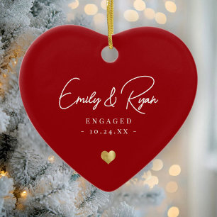 Décoration En Céramique Couple Fiançailles Faire-part Gold Heart Keepsaké