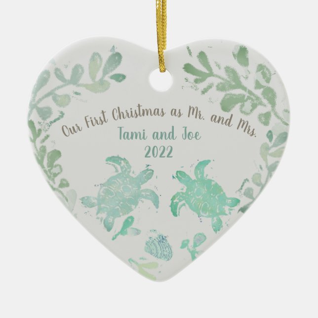 Décoration En Céramique Couple Holiday Sea Turtle Coastal Beach Ornament (Devant)