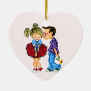 Décoration En Céramique Couple romantique mignon - Amour - Baiser - Je t'a