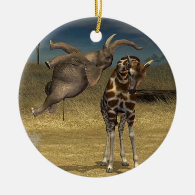 Décoration En Céramique Coups d'éléphant sur la girafe (Devant)