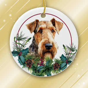 Décoration En Céramique Couronne de baie d'Airedale Terrier Evergreen
