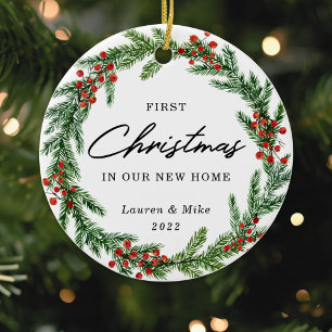 Décoration En Céramique Couronne de baies rustique Premier Noël dans une n