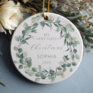 Décoration En Céramique Couronne de eucalyptus pour le 1er Noël de bébé pe