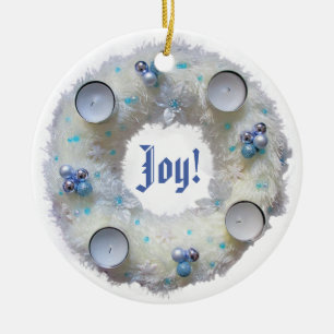 Décoration En Céramique Couronne de l'Avent argent et bleu