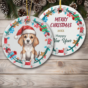 Décoration En Céramique Couronne de l'os de Beagle au chapeau de Santa