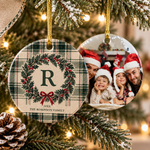 Décoration En Céramique Couronne de Noël à plaid personnalisée avec monogr